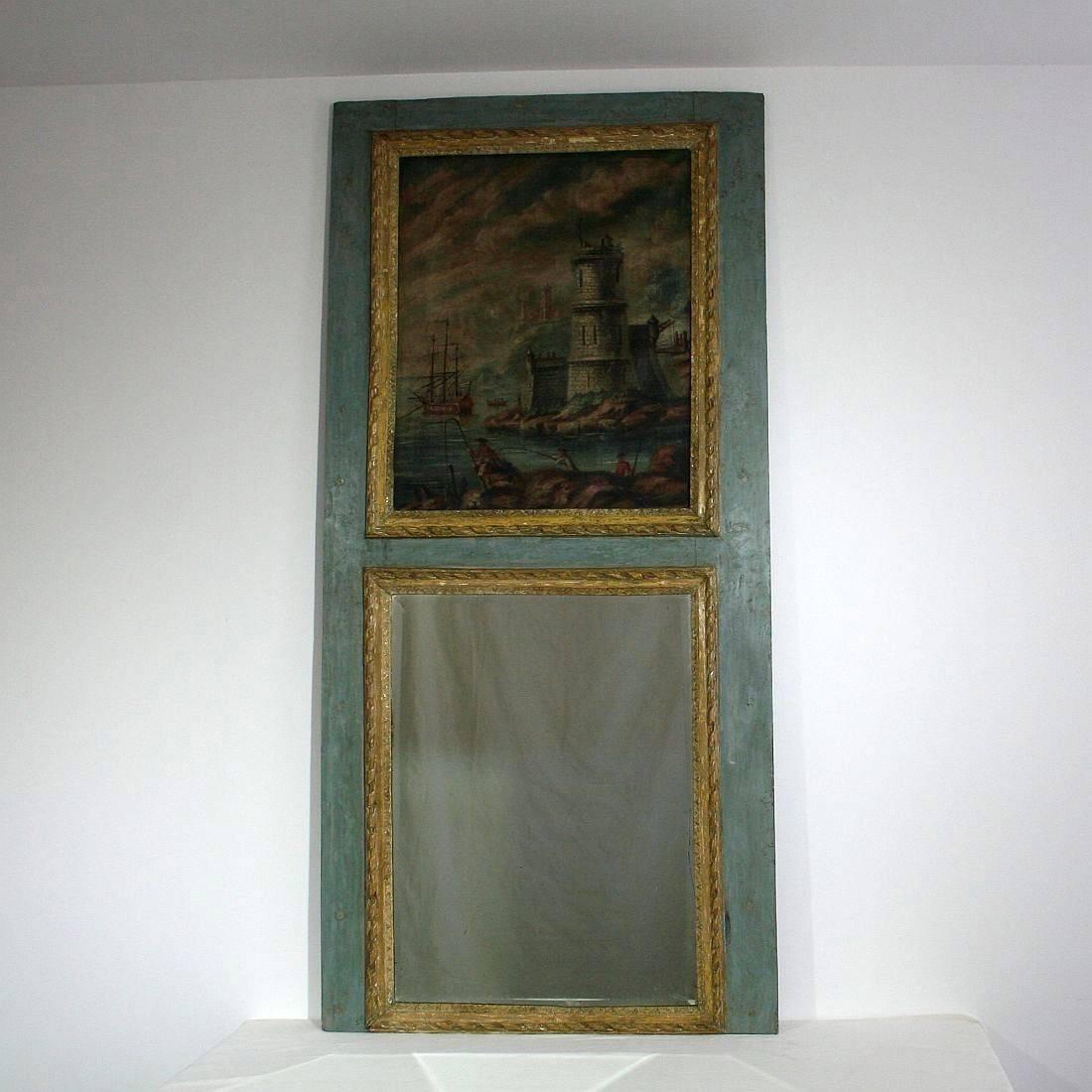 Original period piece with beautiful Folk Art painting. Original scraped paint and original mirror glass.. Rare item. France, circa 1750
Despite of it's age in a good condition
More pictures are available on request.