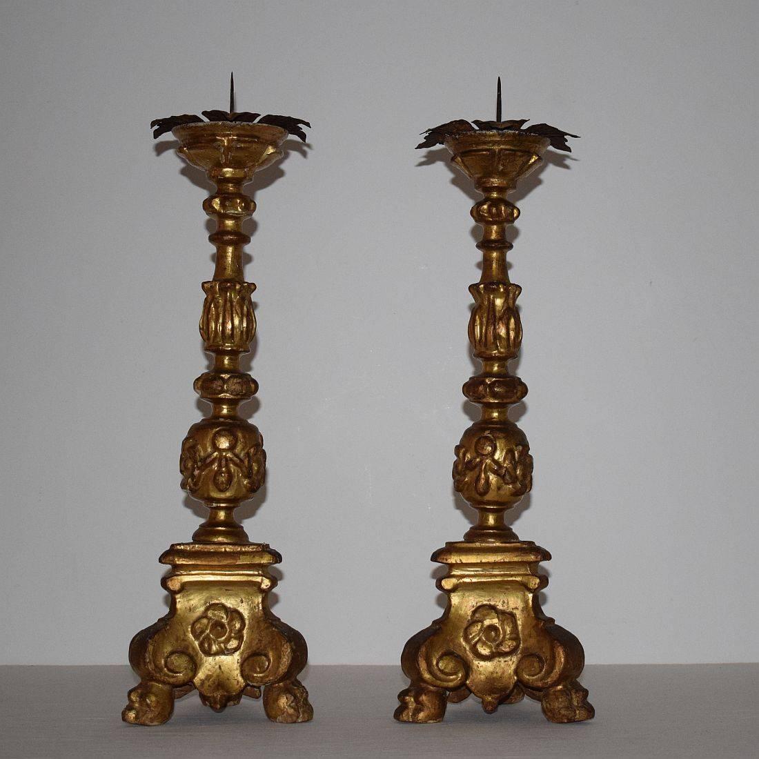 Carved 17th Century Italian Giltwood Candlesticks With Angels