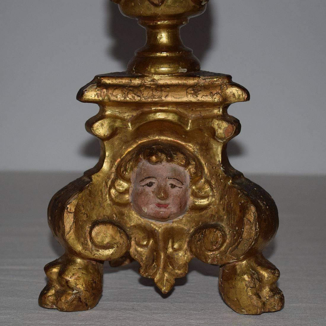 Wood 17th Century Italian Giltwood Candlesticks With Angels