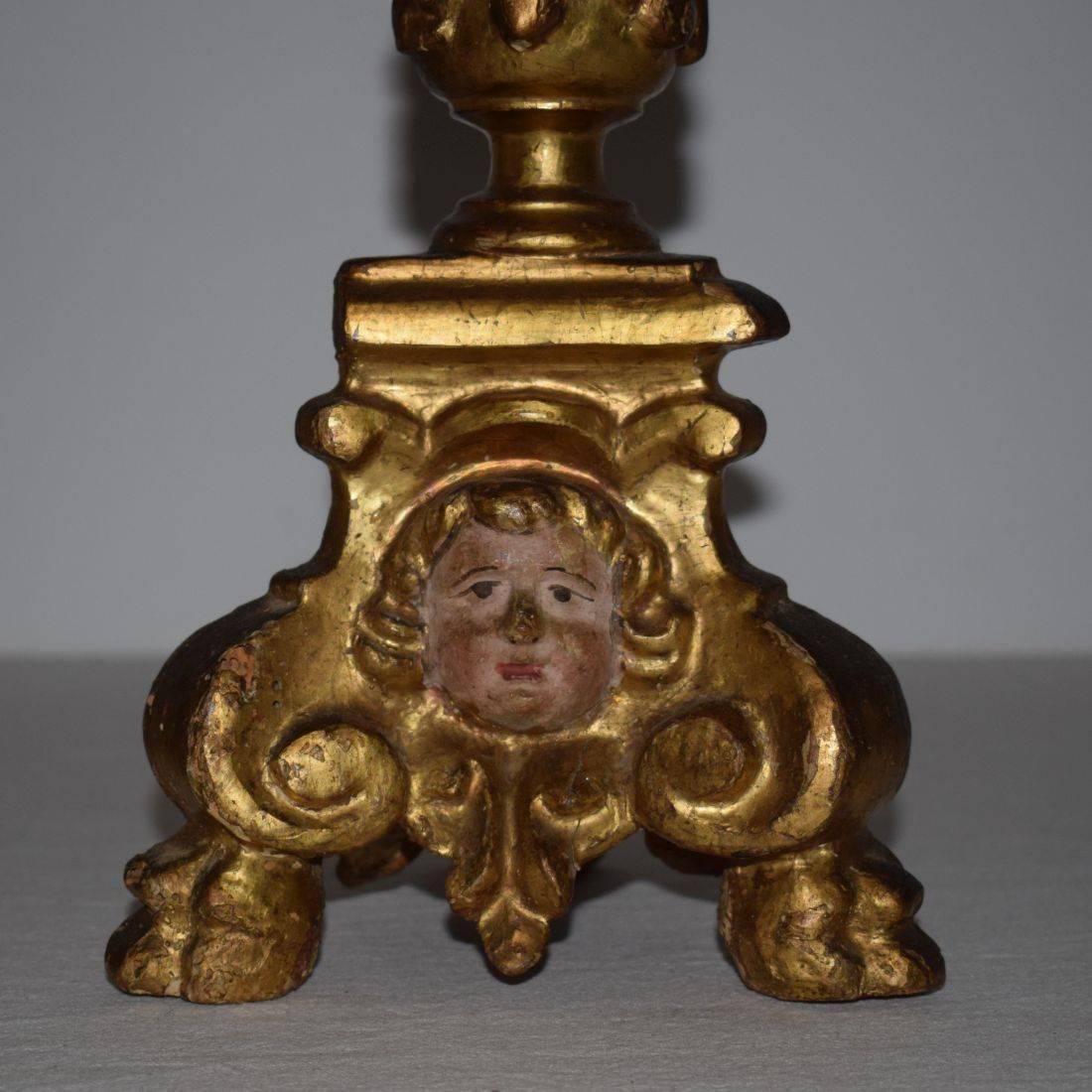 17th Century Italian Giltwood Candlesticks With Angels 1