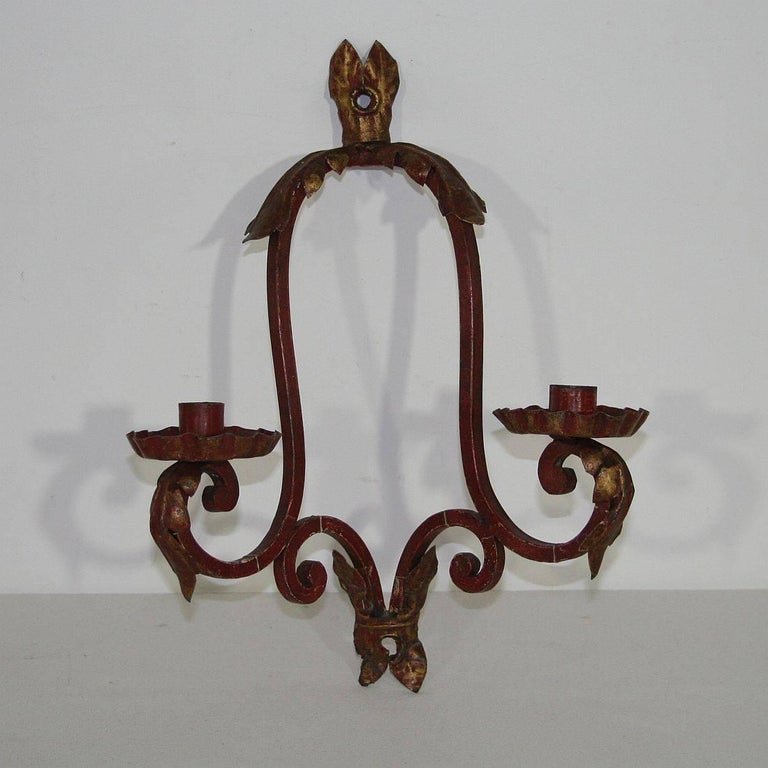 Pair of Italian 19th Century, Painted Metal Wall Sconces For Sale at 1stdibs