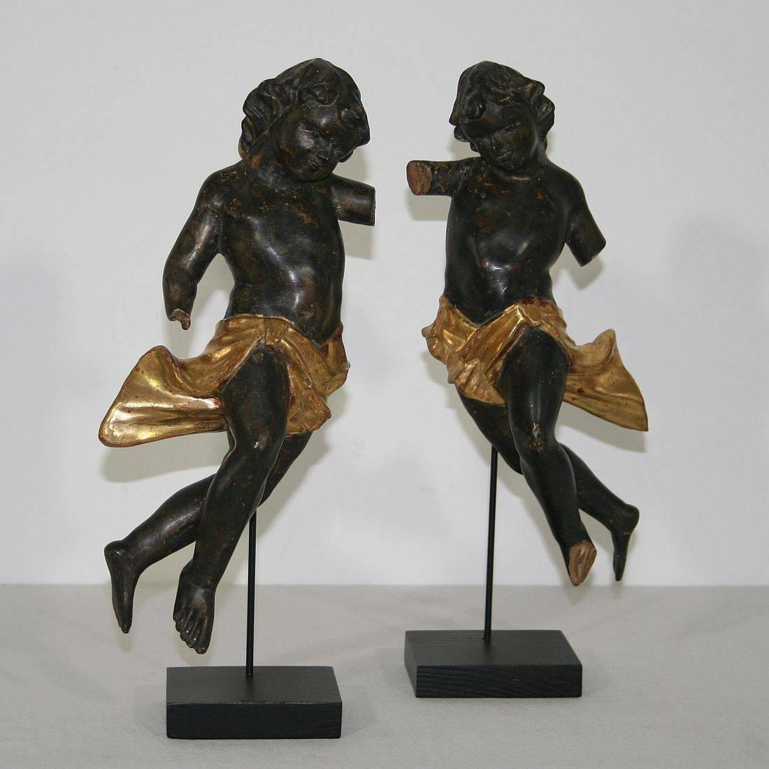 Pair of Late 18th Century, Italian Carved Wooden Baroque Angels 1