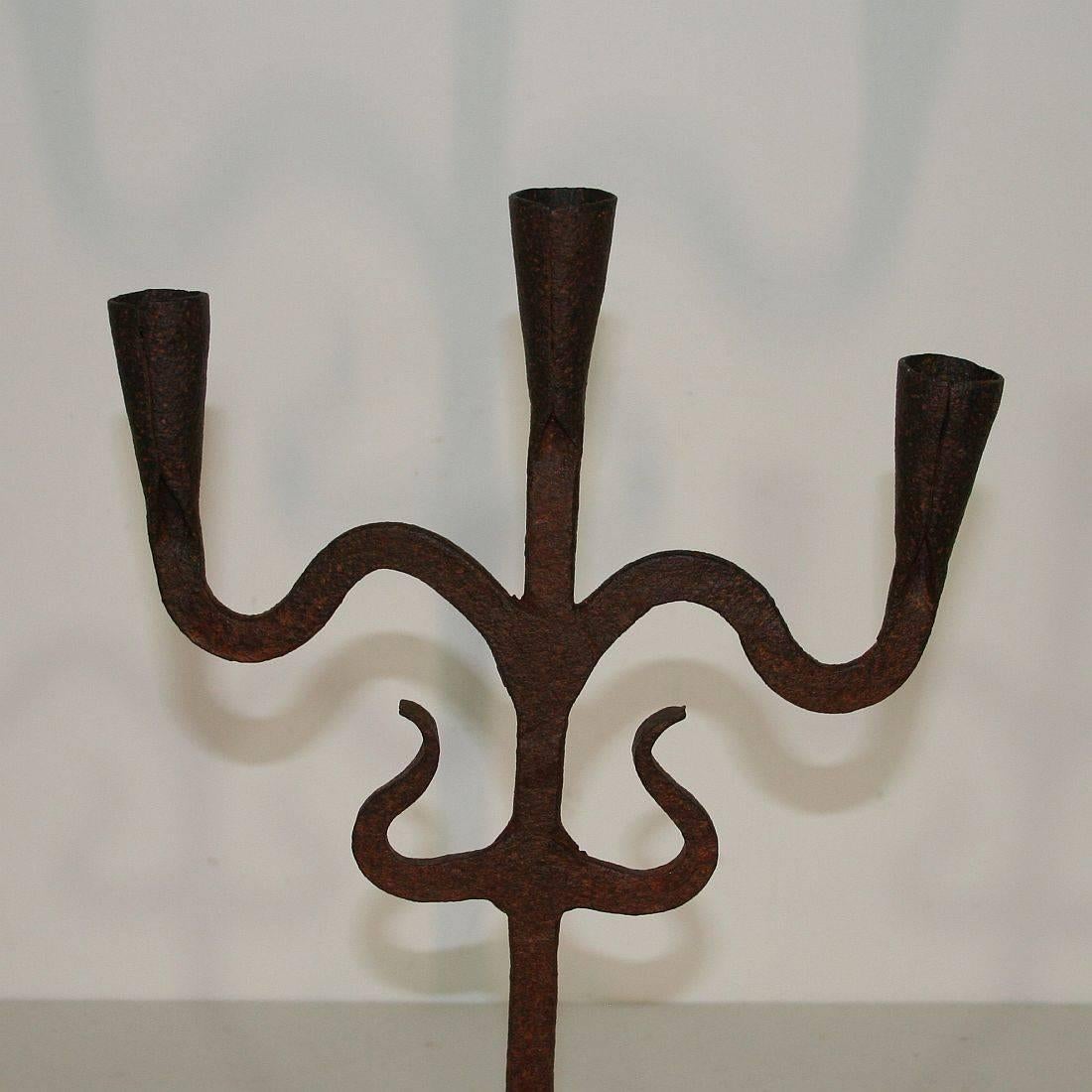 Pair of 18th Century Hand-Forged Iron Candleholders 1