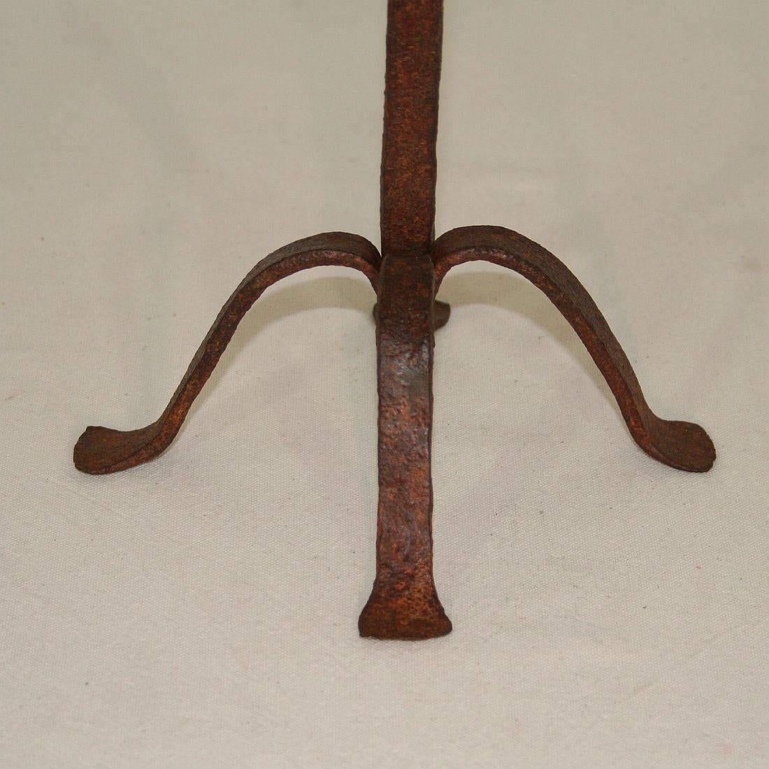 Pair of 18th Century Hand-Forged Iron Candleholders 2