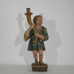 17. Jahrhundert:: Frühbarock geschnitzter Holzengel mit Kerzenständer