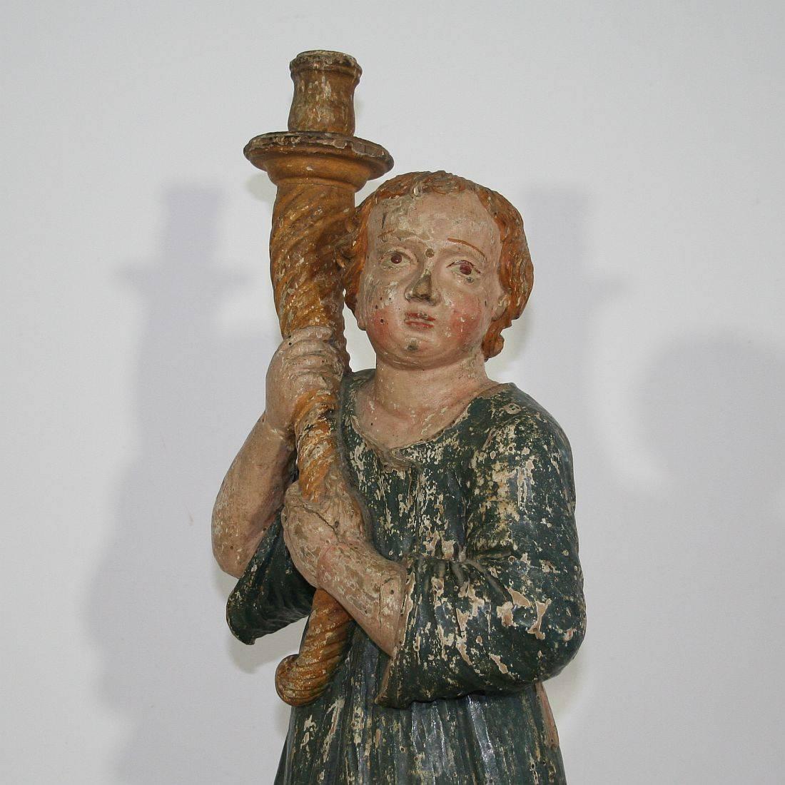 17th Century, Early Baroque Carved Wooden Angel with a Candleholder 1