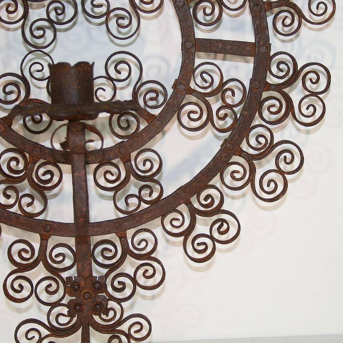 Spanish 19th Century, Hand-Forged Iron Wall Candleholder / Sconce 4
