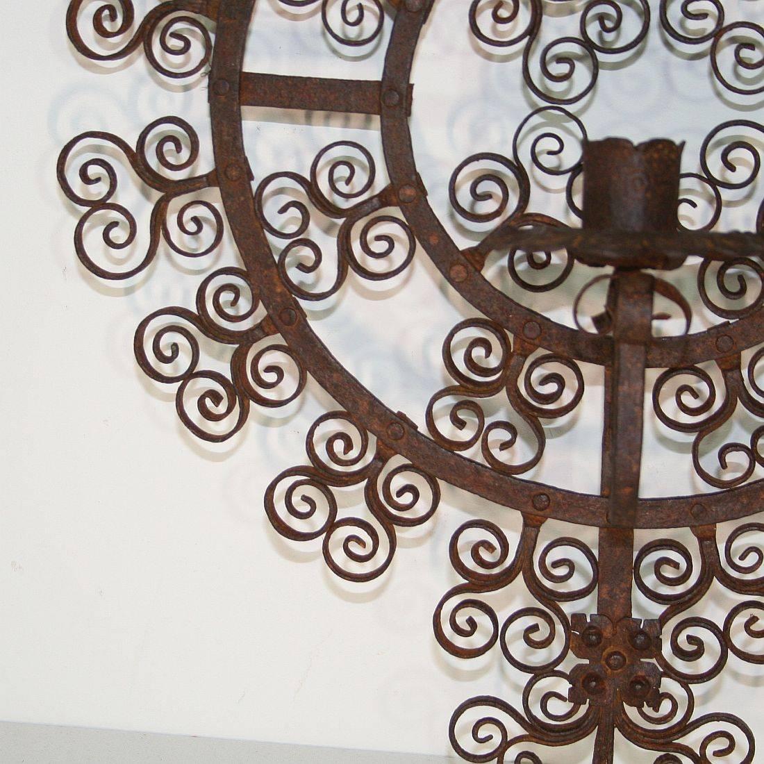 Spanish 19th Century, Hand-Forged Iron Wall Candleholder / Sconce 2