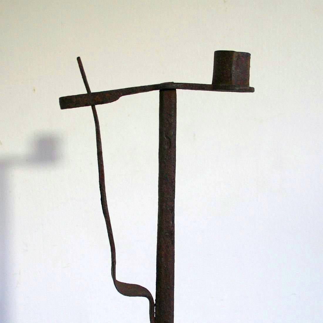 Rustic French 18th Century Hand-Forged Iron Candleholder