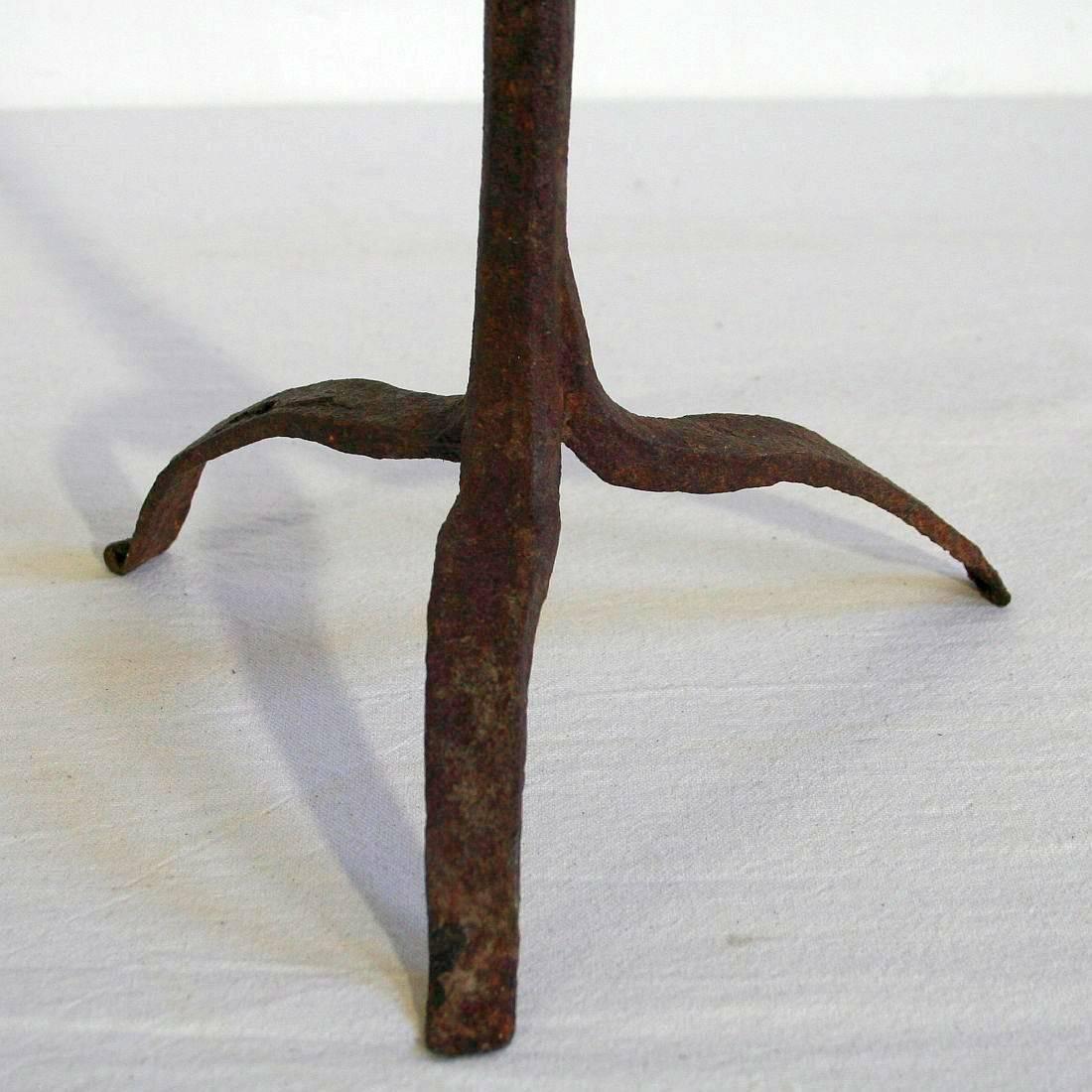 18th Century and Earlier French 18th Century Hand-Forged Iron Candleholder