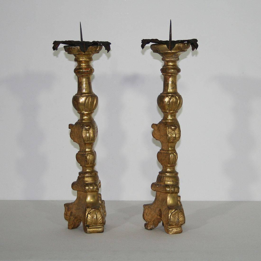 18th Century and Earlier 18th Century, Italian Baroque Giltwood Candlesticks