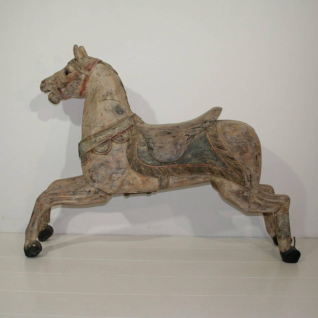 Late 19th Century French Carved Wood Carousel Horse In Fair Condition In Buisson, FR