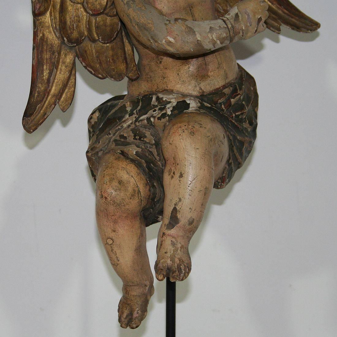 18th Century, Italian Carved Wood Baroque Angel with Candleholder 5