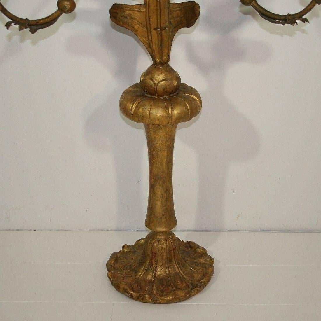 Large Italian 18th Century Gilded Iron Baroque Candleholder or Candelabra 2