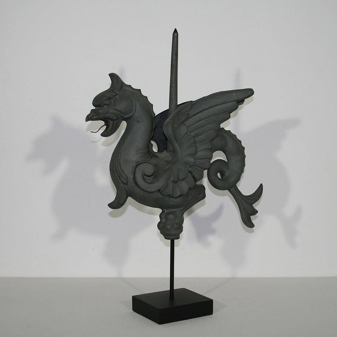 Beautiful zinc dragon
France, circa 1870
Good condition, small old repair.
More pictures are available on request.
Measurement is with the wooden base.