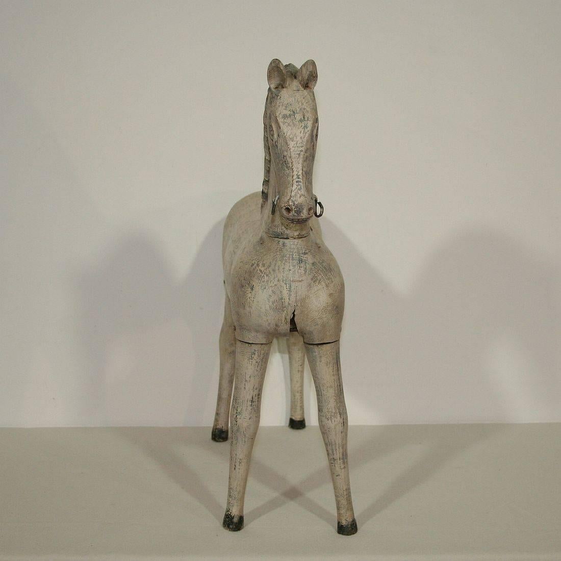 Hand-Carved French 18th-19th Century Folk Art Carved Wooden Horse