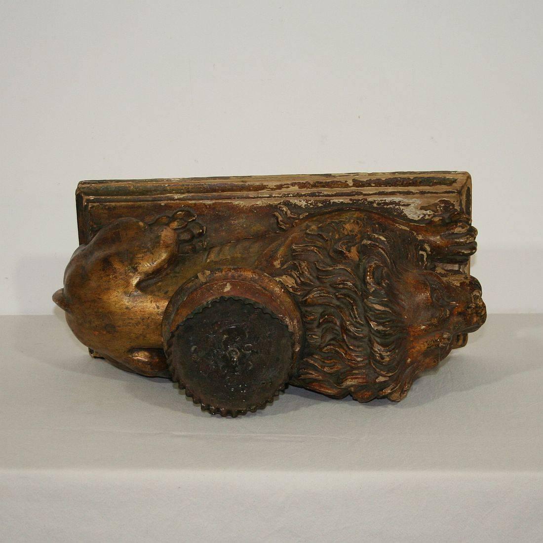Italian 18th Century Baroque Carved Wooden Lion with Candle-Holder 4