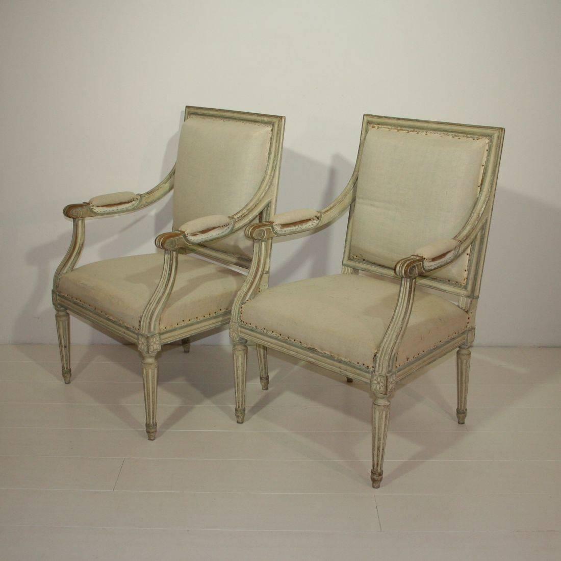 Painted Pair of French Louis XVI Style Armchairs