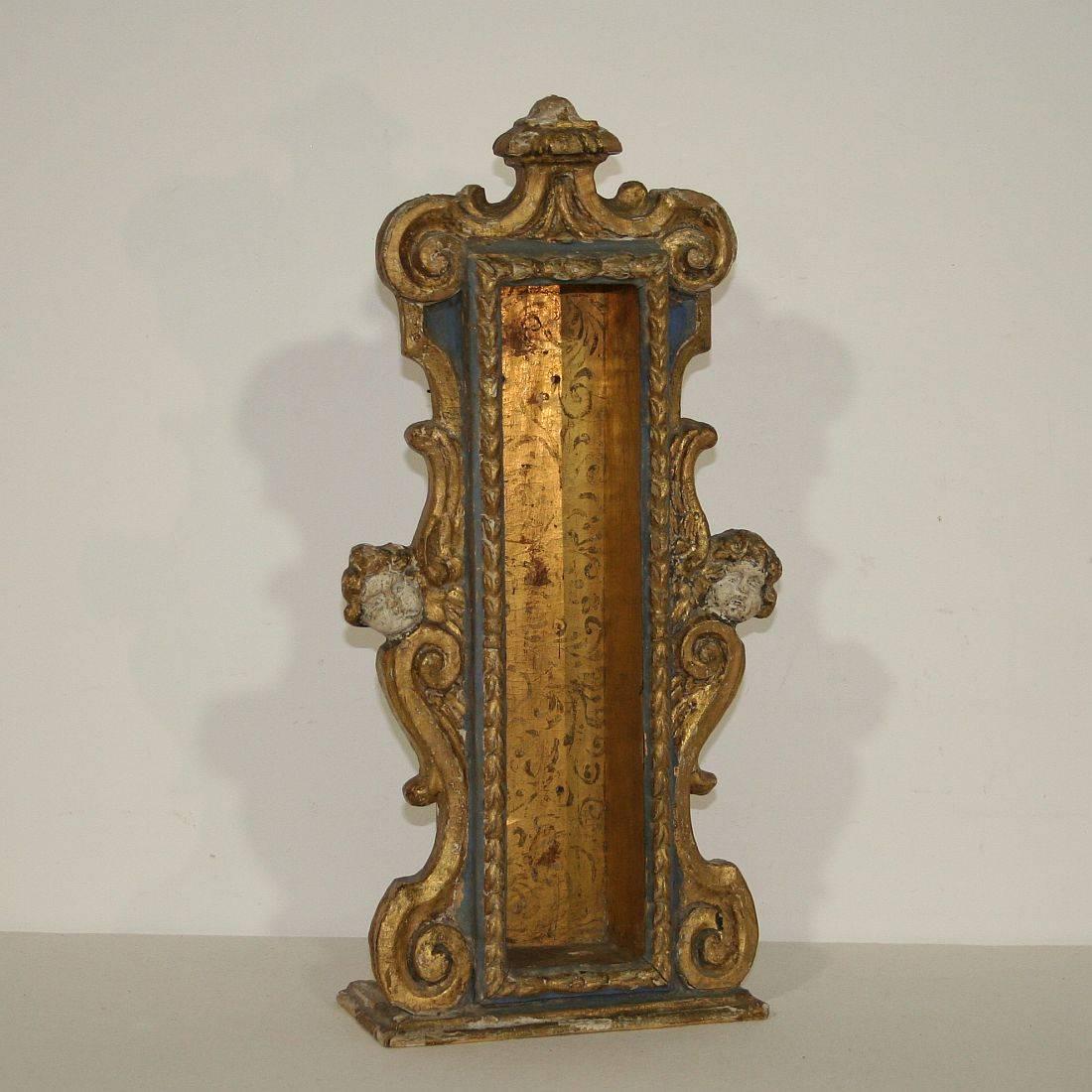 Hand-Carved Italian 18th Century Baroque Gilded Reliquary Shrine with Angel Heads