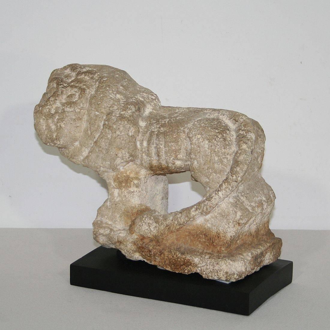 Hand-Carved Primitive Italian Carved Stone Lion