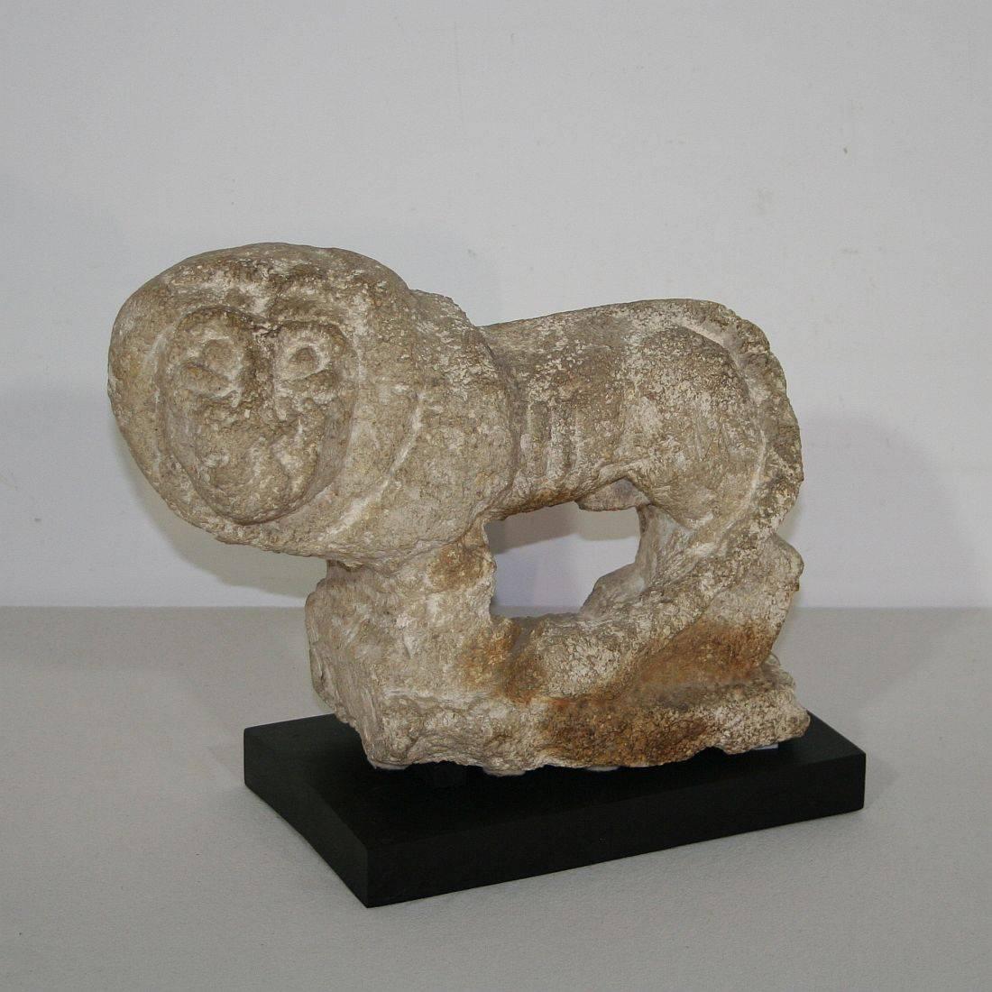 Unique and very primitive hand-carved stone lion. Italy at least 18th century but probably a lot older.
Weathered. More pictures are available on request.
Measurement is inclusive the wooden base.