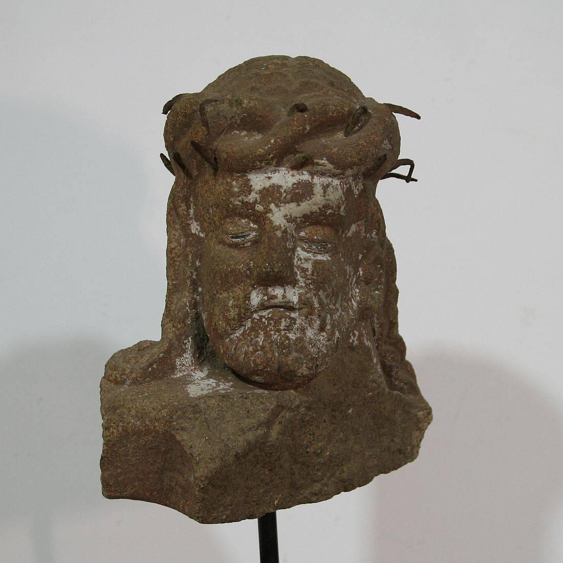 Primitive French Carved Stone Head of Christ 3