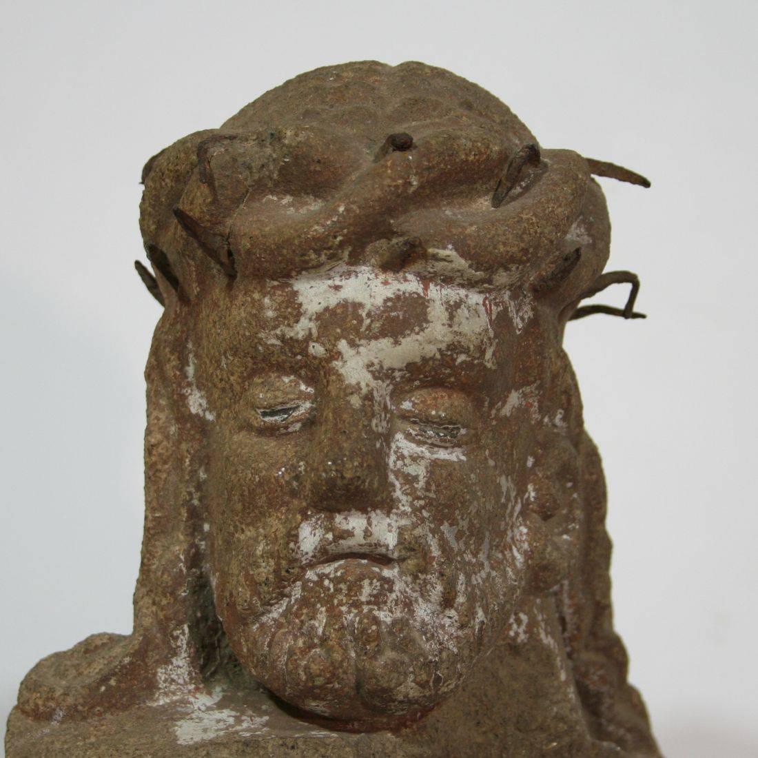 Primitive French Carved Stone Head of Christ 4