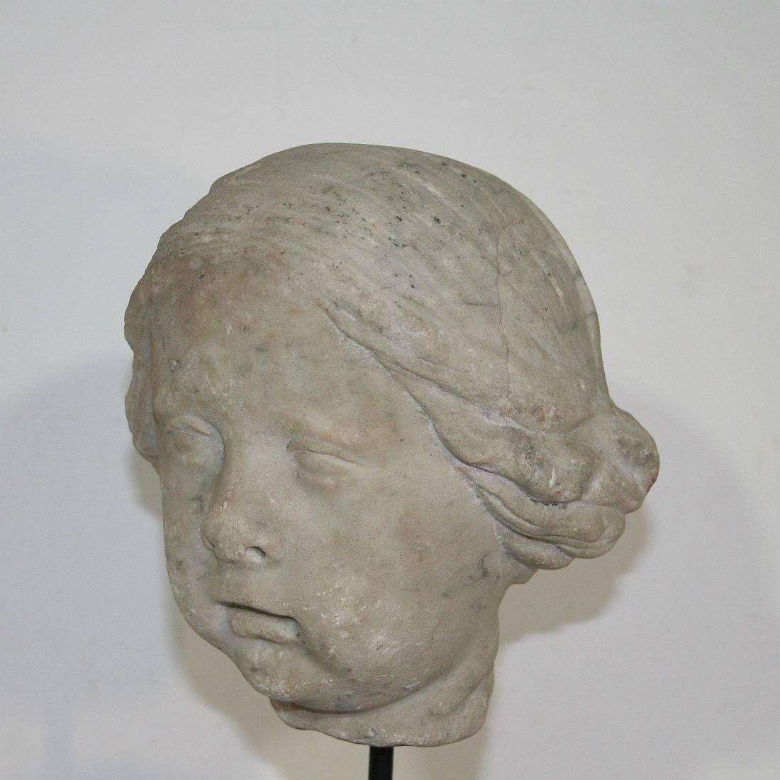 Italian 17th Century Marble Head of an Angel 4