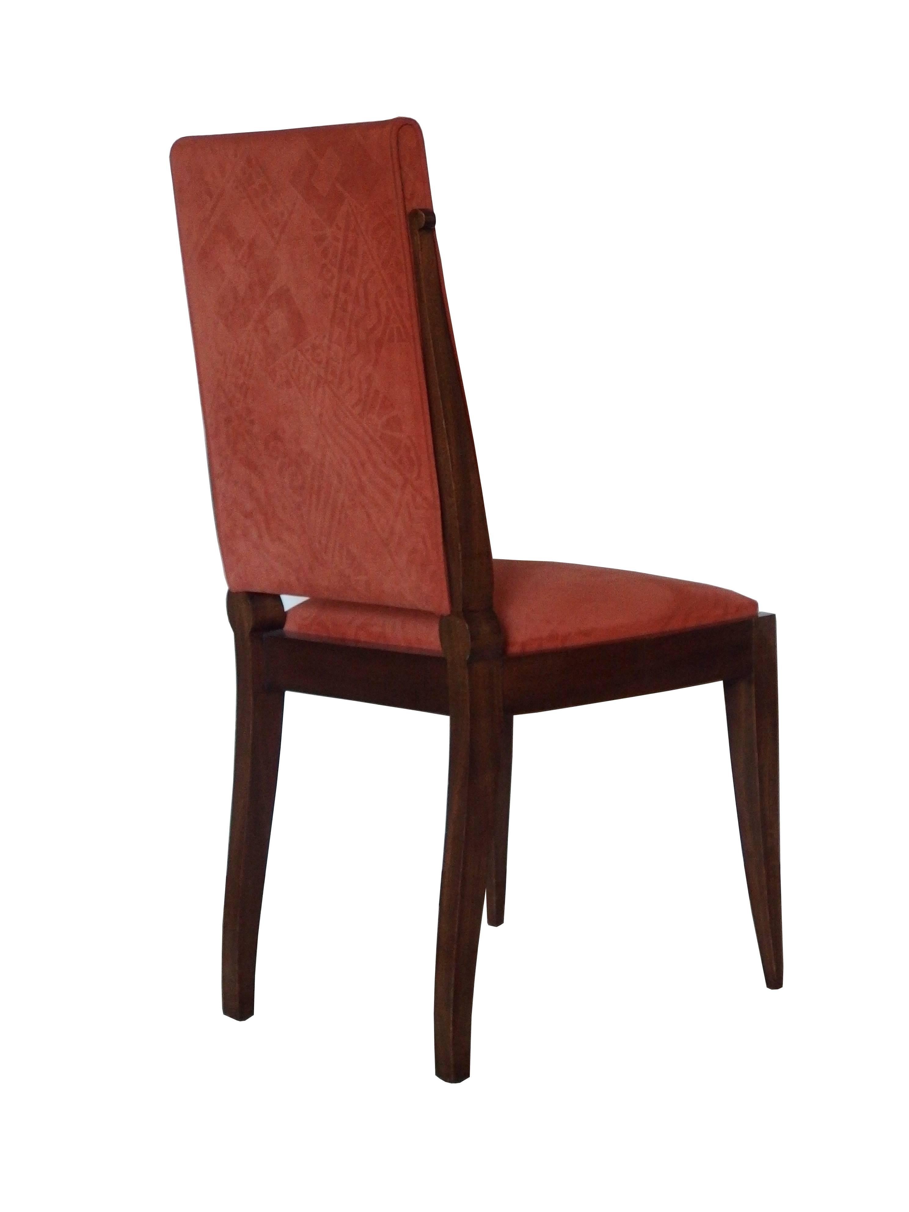Polished Set of Six Art Deco Mahogany Dining Chairs by Gaston Poisson