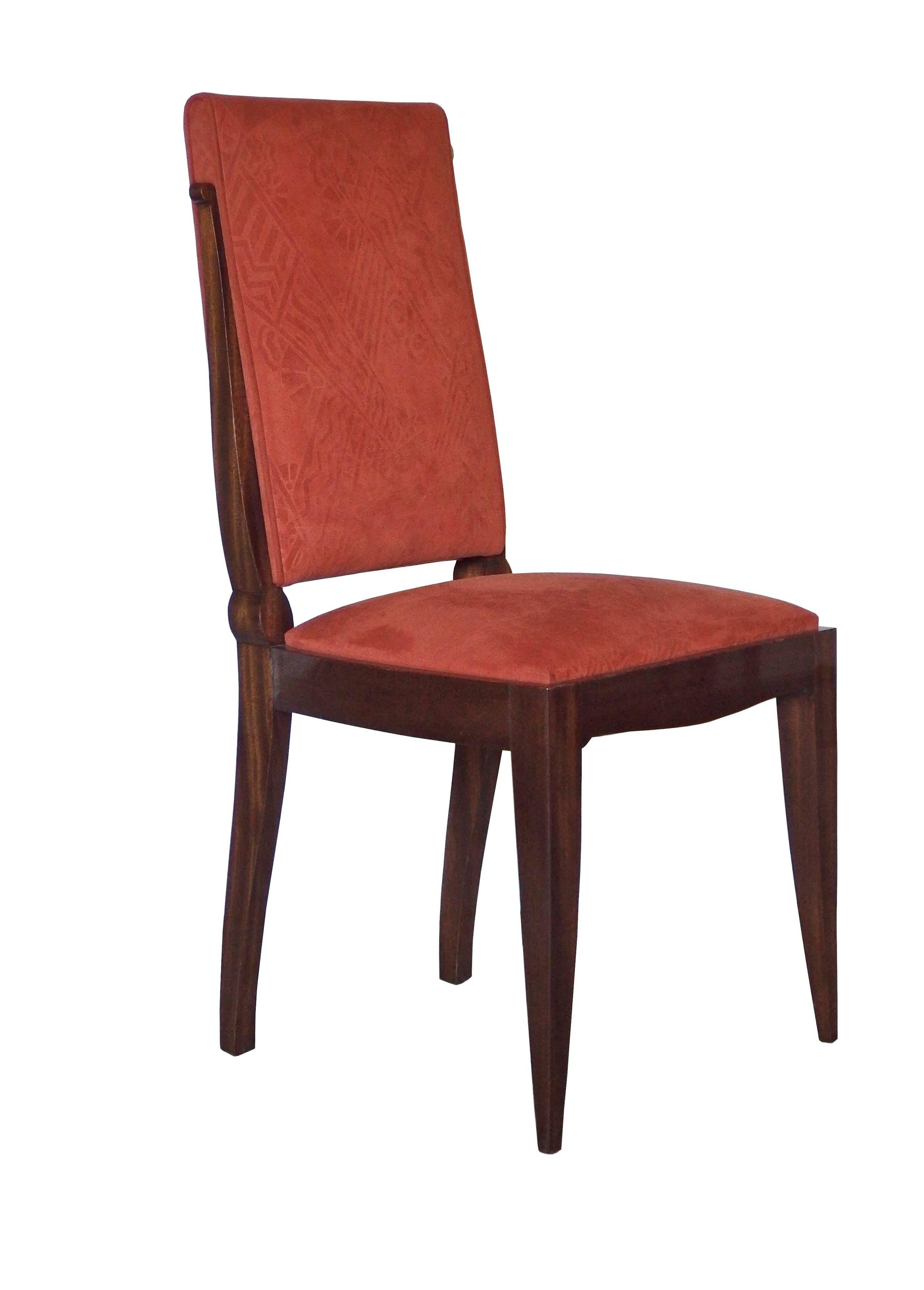 French Set of Six Art Deco Mahogany Dining Chairs by Gaston Poisson