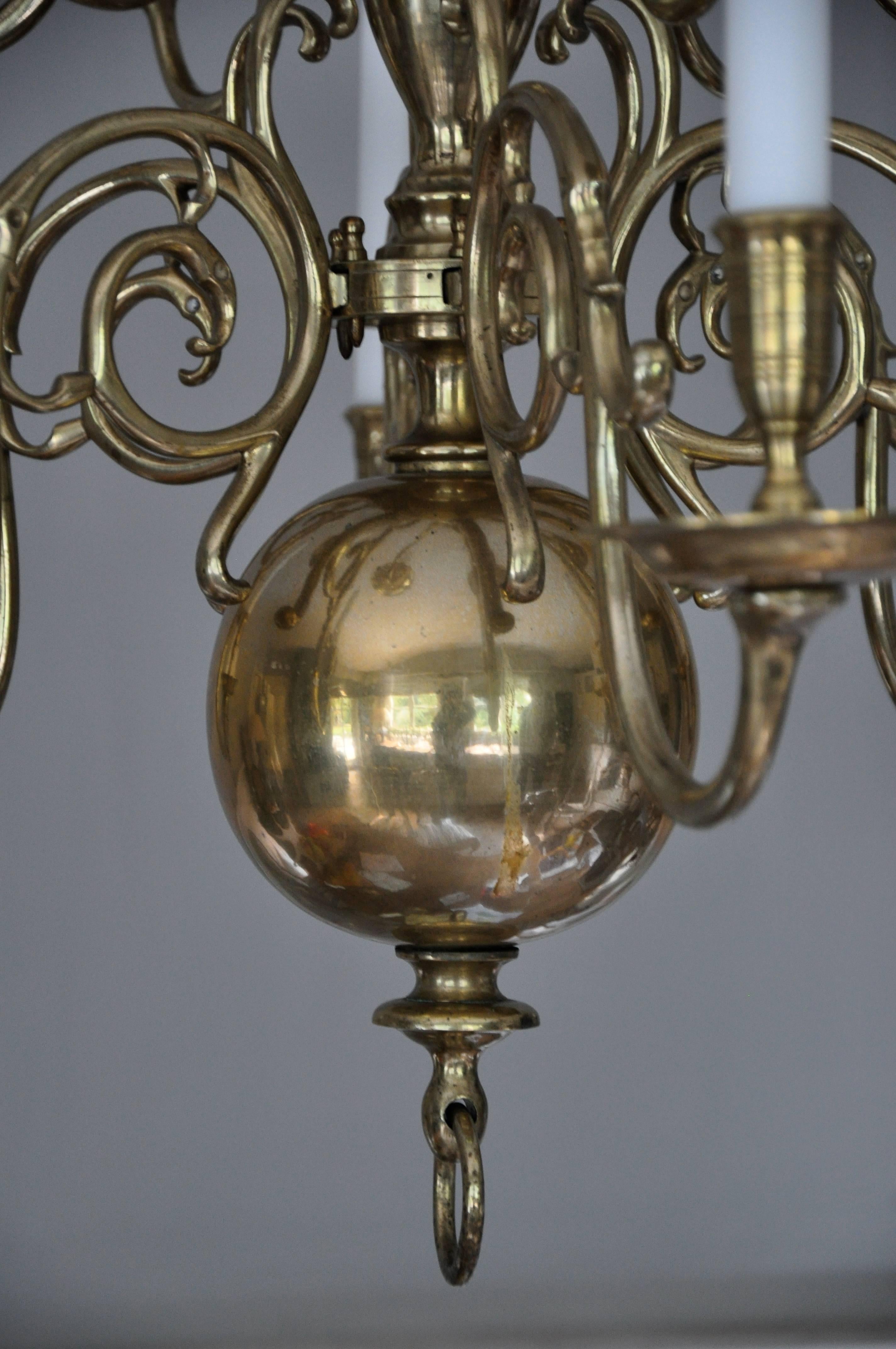 Baroque Brass Dutch Chandelier For Sale