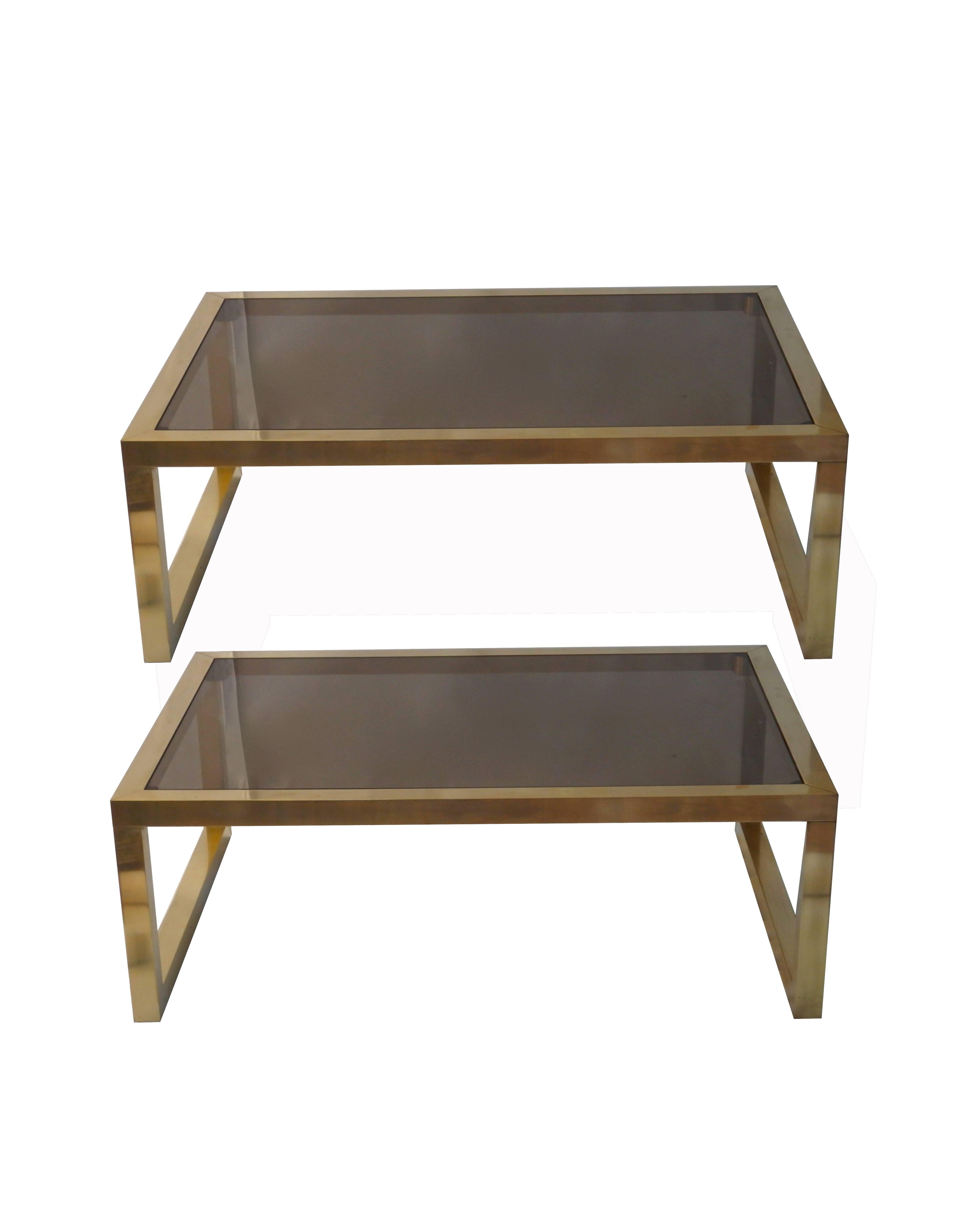 French Coffee Tables Brass and Glass For Sale