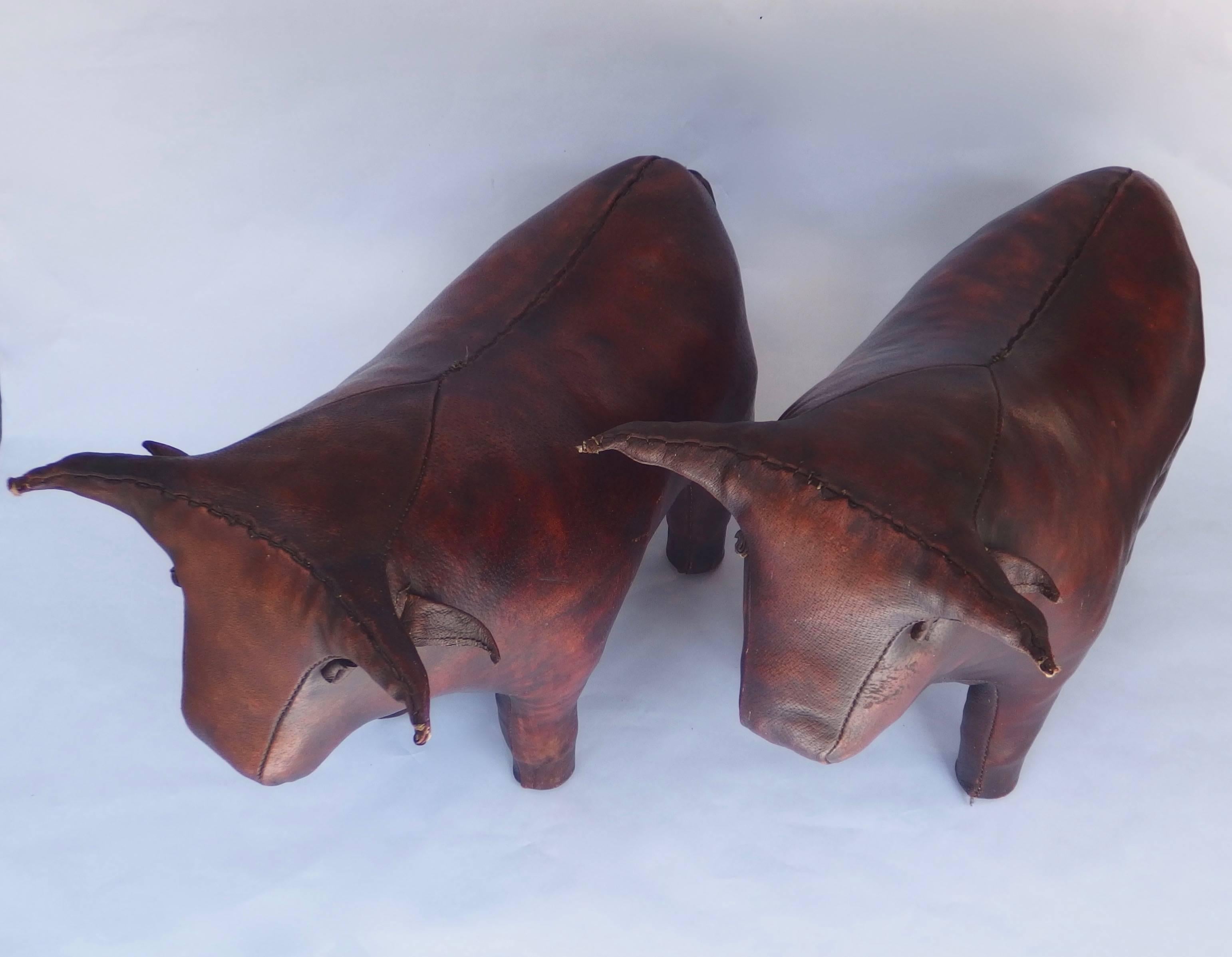 Abercrombie & Fitch Leather Bull Footstools by Omersa In Good Condition In Schoten, BE