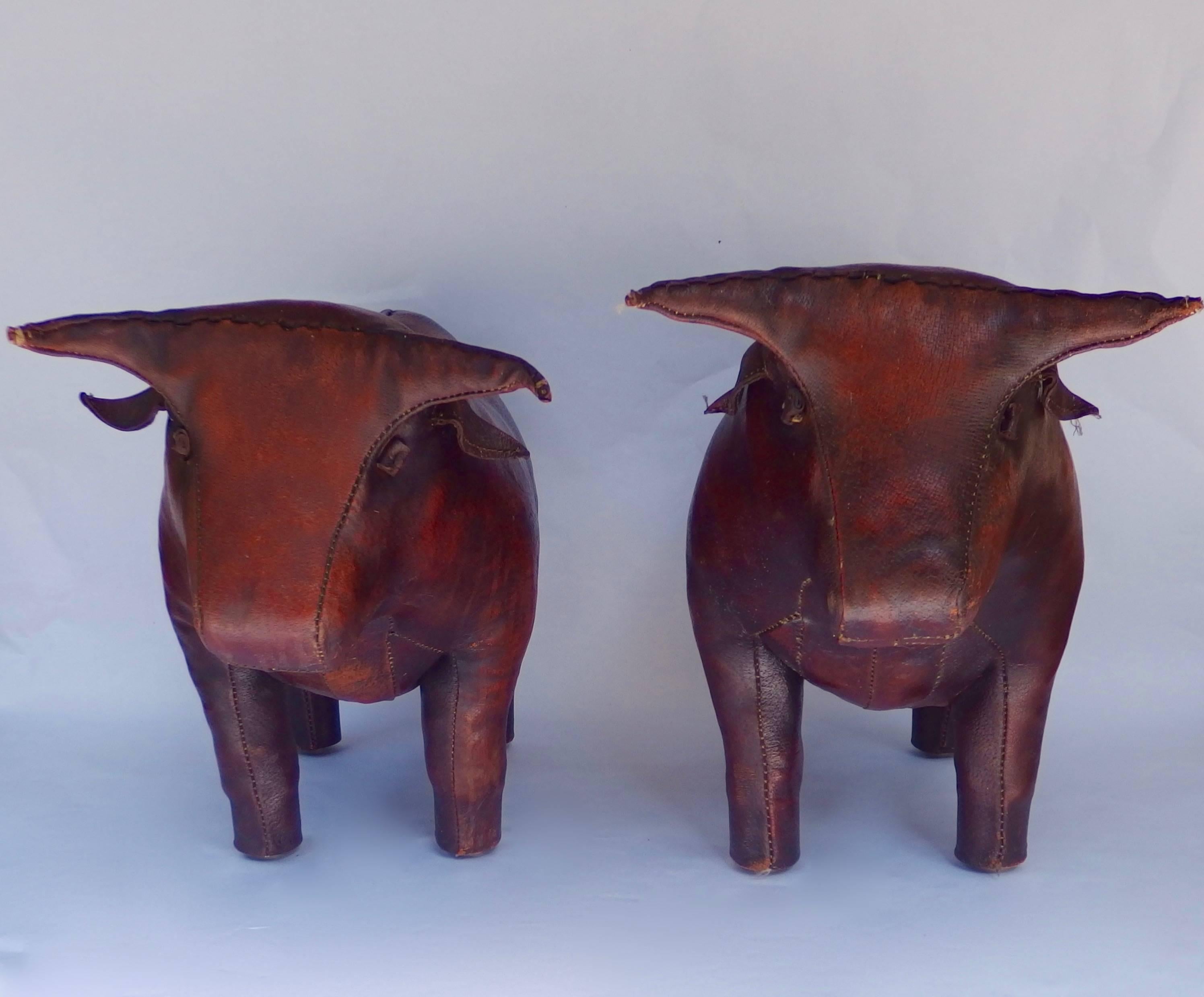 Mid-Century Modern Abercrombie & Fitch Leather Bull Footstools by Omersa