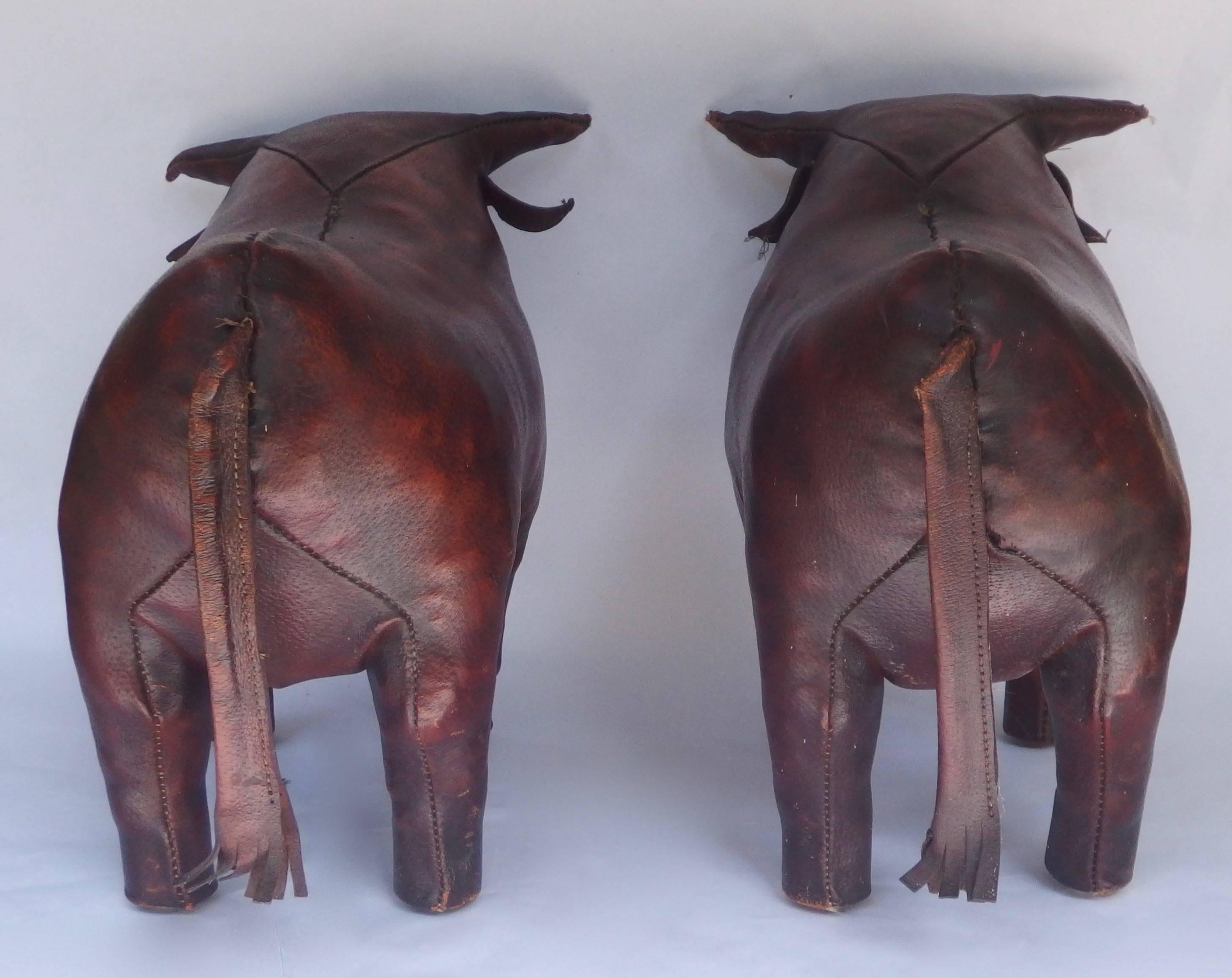 British Abercrombie & Fitch Leather Bull Footstools by Omersa