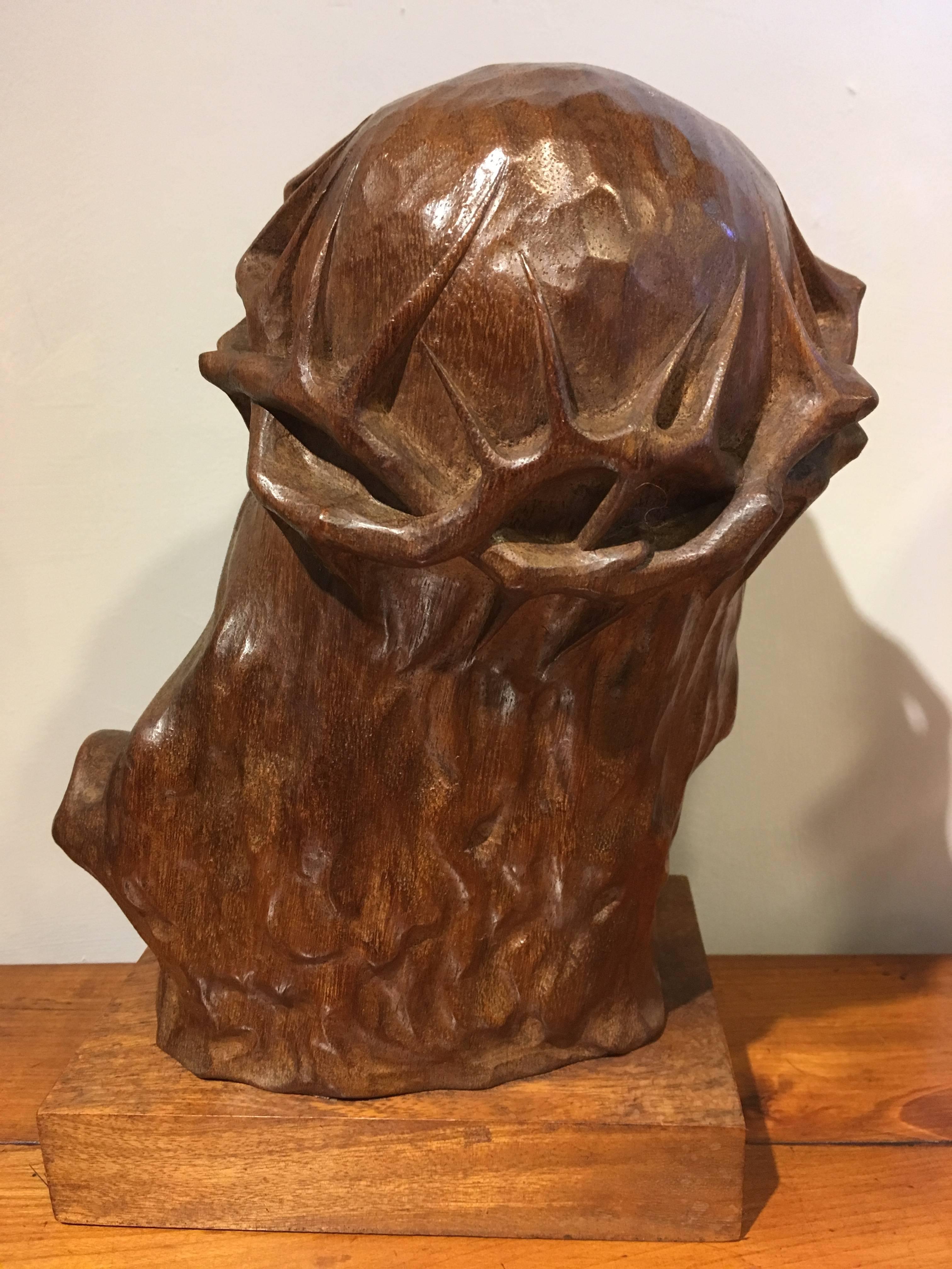 20th Century Carved Wooden Bust of Christ Louis Sosson