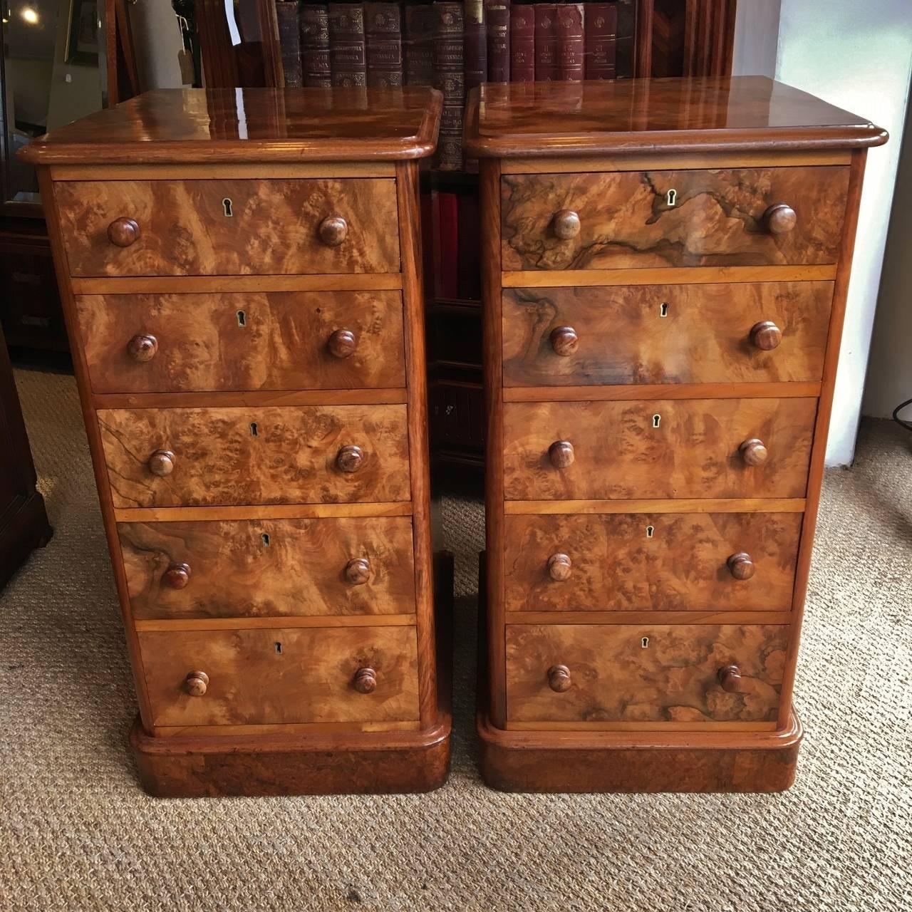 Veneer 19th Century Burr Walnut Bedside Cabinets