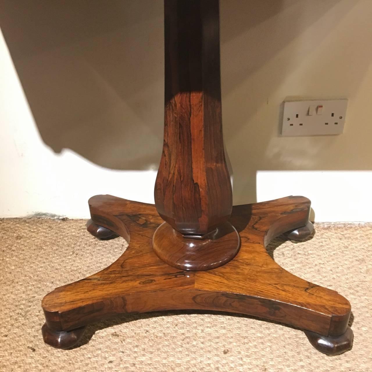 Fine quality Rosewood card table, English, circa 1830.

This delightful card table has been well cared for and is in exceptional condition. We have lightly refurbished, then wax polished it to show off the beauty of the figured rosewood. The top