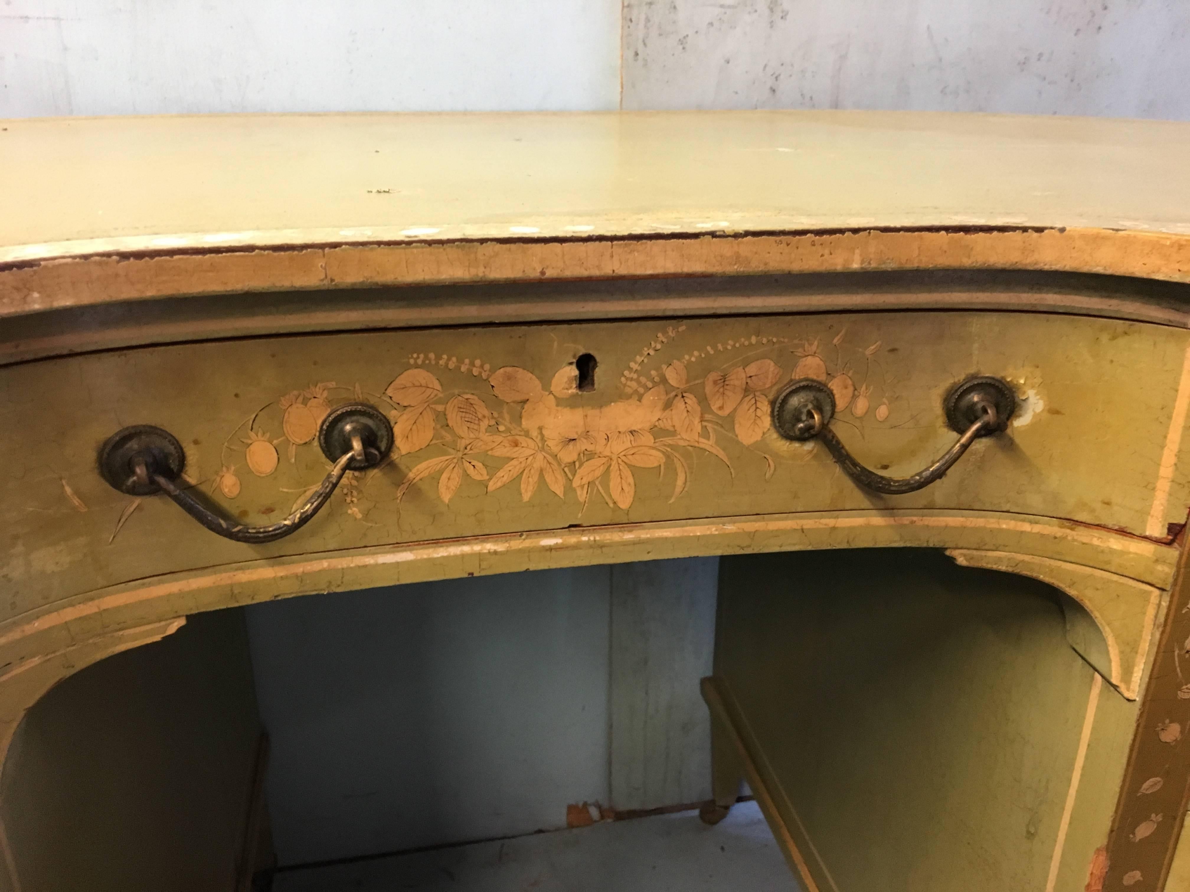Embossed Early 20th Century Decorated Kidney Shaped Writing Desk