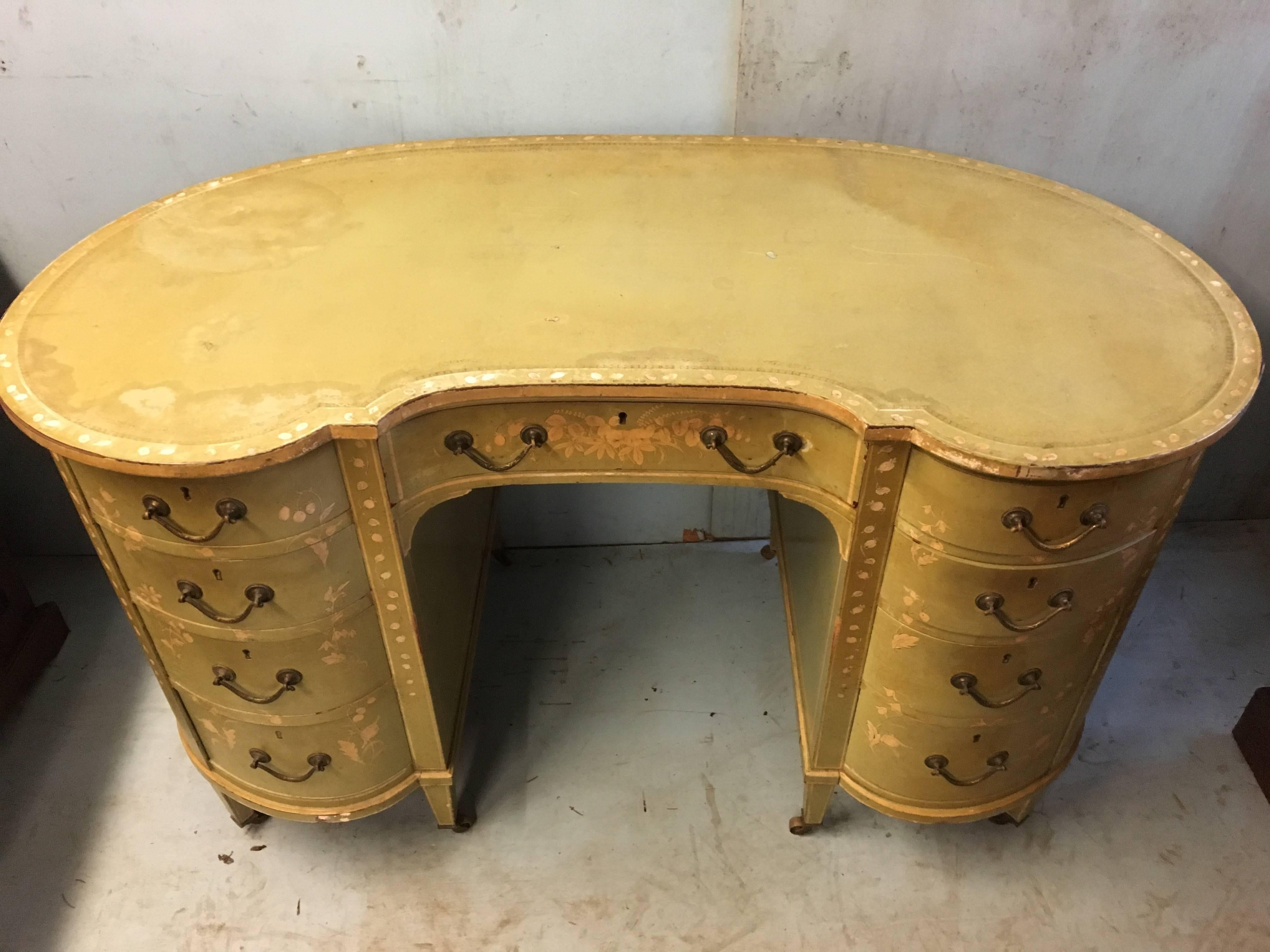 Early 20th Century Decorated Kidney Shaped Writing Desk 1
