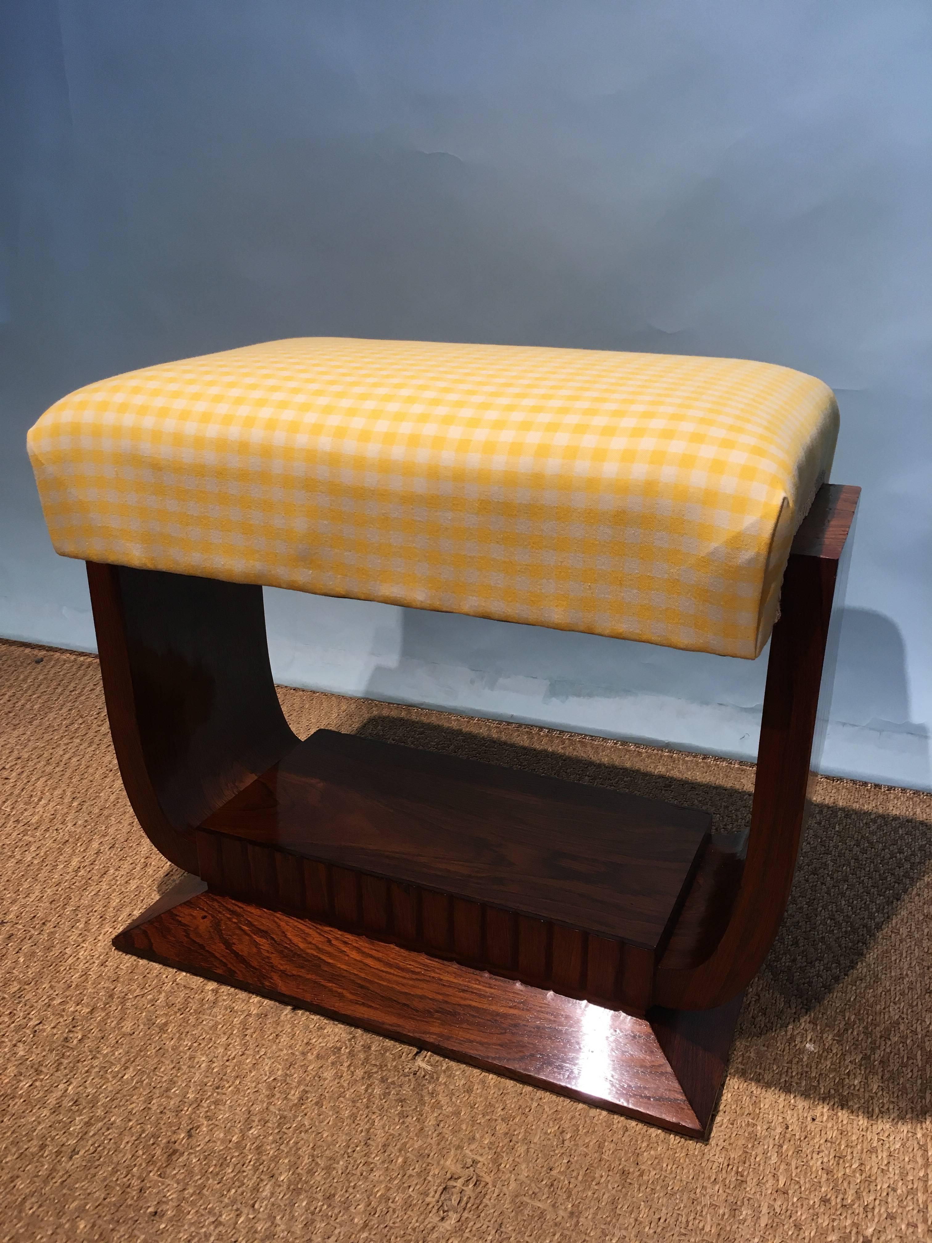 Very stylish Art Deco bow shaped stool 

Dating to around the 1930s the whole piece veneered with figured hardwood , this piece has been through our workshops been cleaned or polished 

Measures: Height 21 inches
Width 26 inches 
Depth 15 inches.