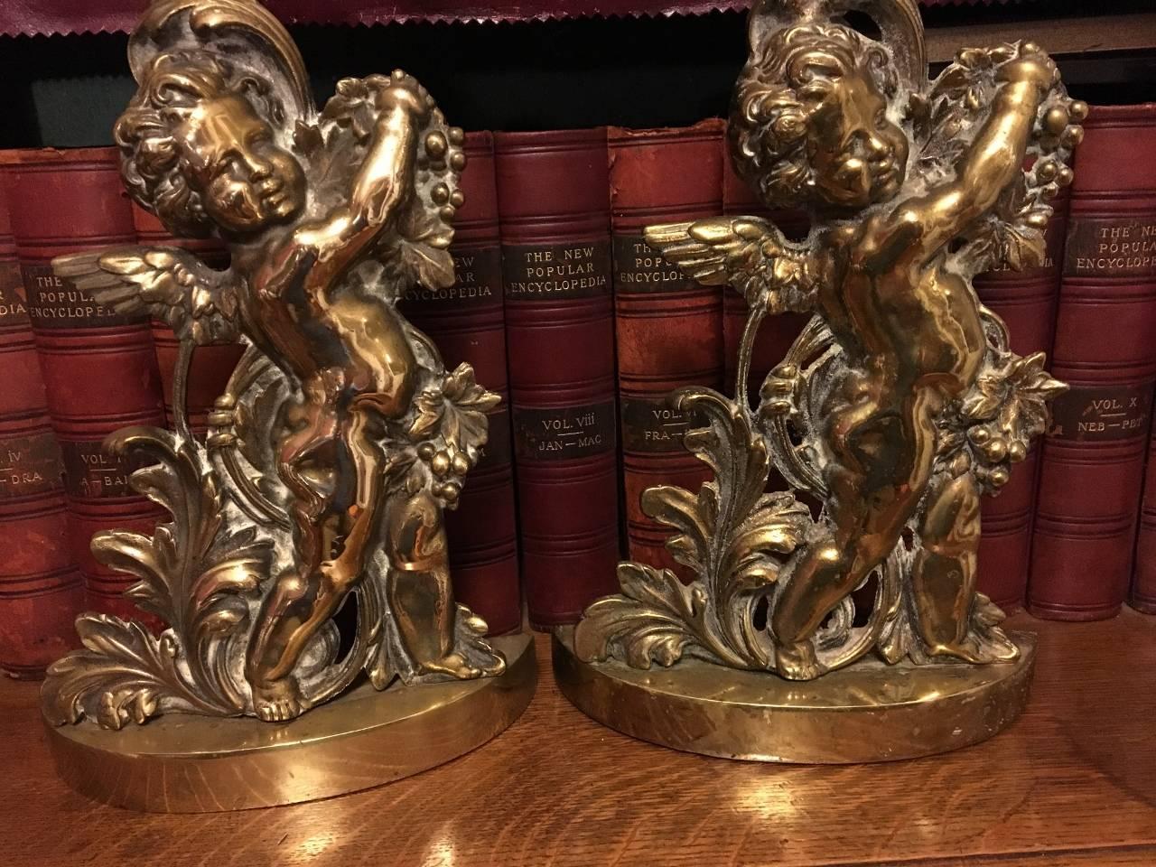 Georgian Two Early 20th Century Brass Cherub Door Stops