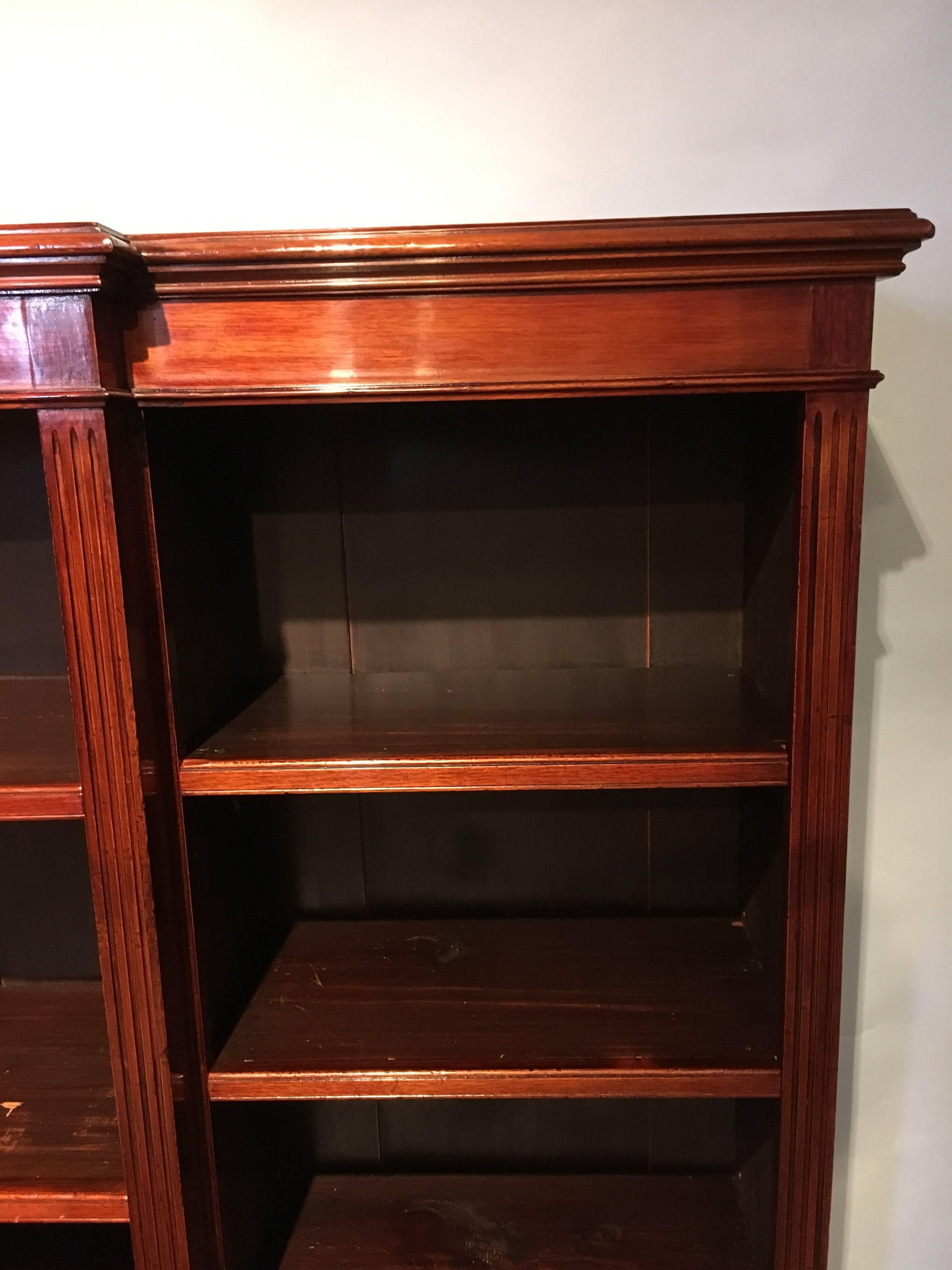 Victorian mahogany breakfront bookcase 

Measures: Height 48 inches 
Width 72 inches 
Depth 13 inches max.
