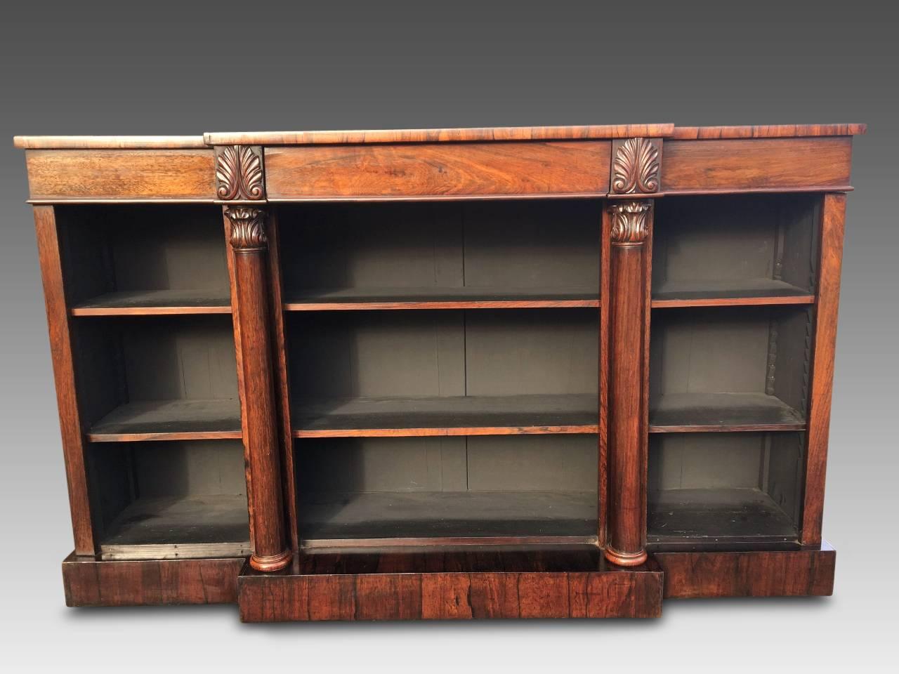 Veneer Rosewood  Open Bookcase, English, Circa 1840