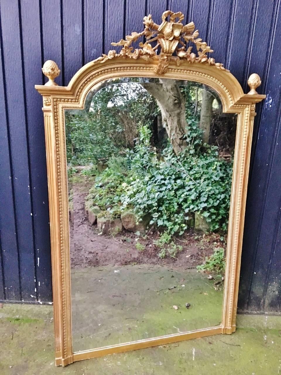 Antique Giltwood Wall Mirror or over Mantle Mirror, Late 19th Century 2