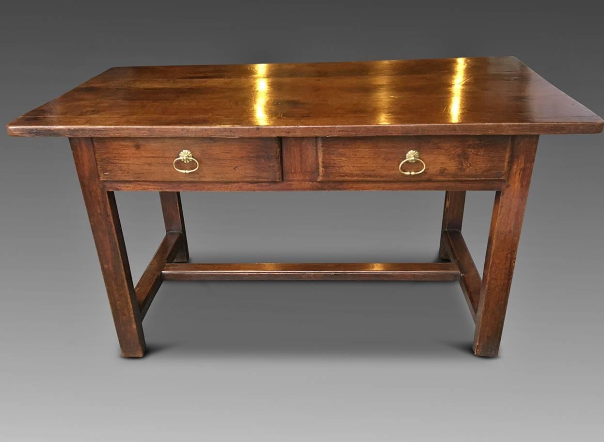 Oak Early 19th Century French Two Drawer Serving / Side Table, circa 1810