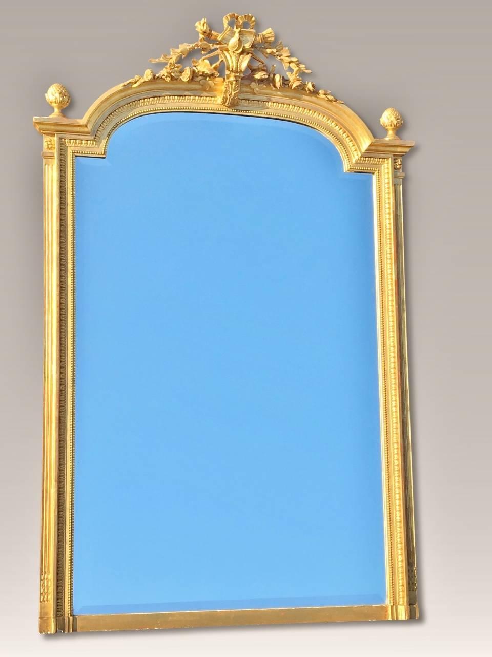 Hand-Carved 19th Century Gilded Wall Mirror / Overmantel, French, circa 1890