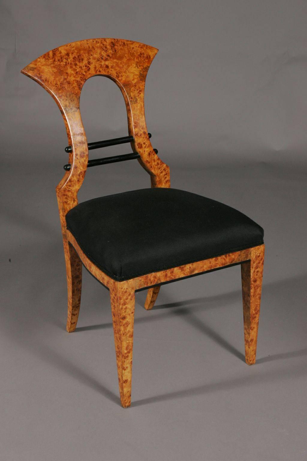 Vienna Biedermeier chair after Josef Danhauser, 1805-1845.
Maple roots on solid beechwood. Classical upholstering.

(C-Sam-2).