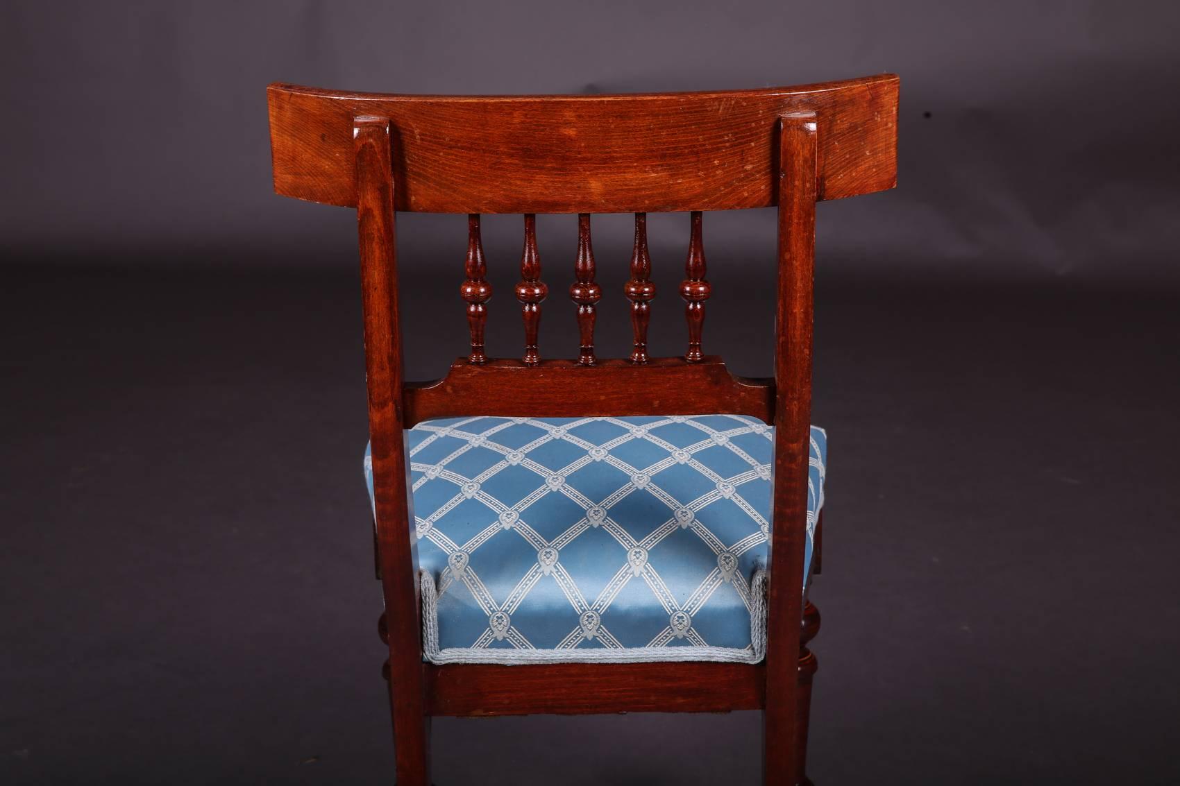 19th Century Biedermeier Mahogany Blue Fabric Chair In Good Condition In Berlin, DE