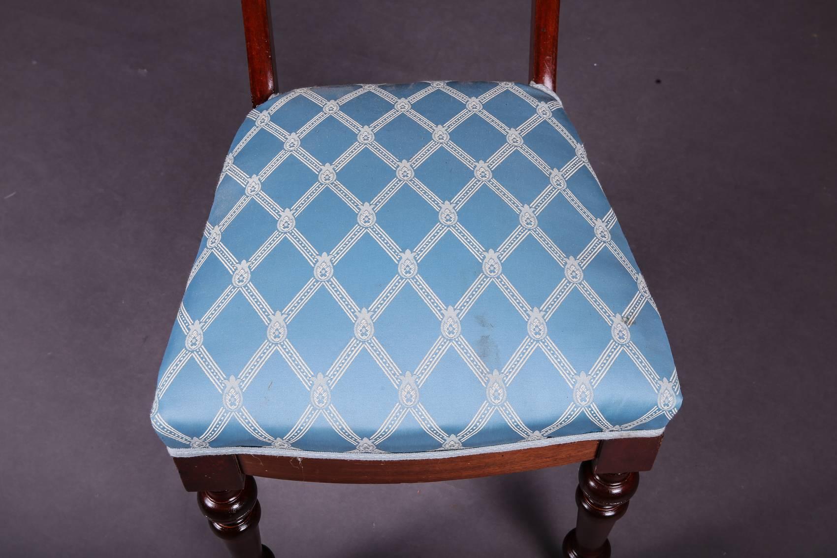 19th Century Biedermeier Mahogany Blue Fabric Chair 3